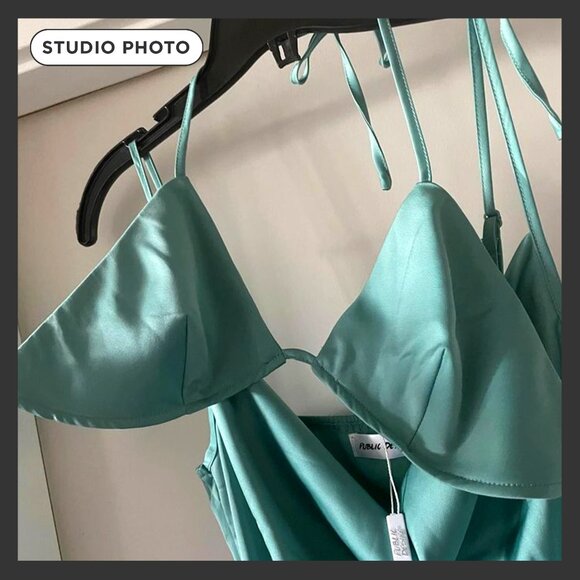 ASOS Long Satin Dress, Seafoam/Teal, Small - Picture 6 of 6